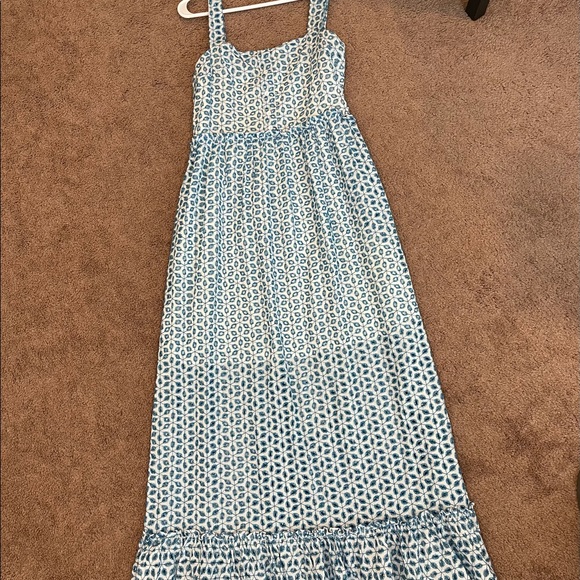Dress - maxi, white and blue eyelet detail - Picture 1 of 4